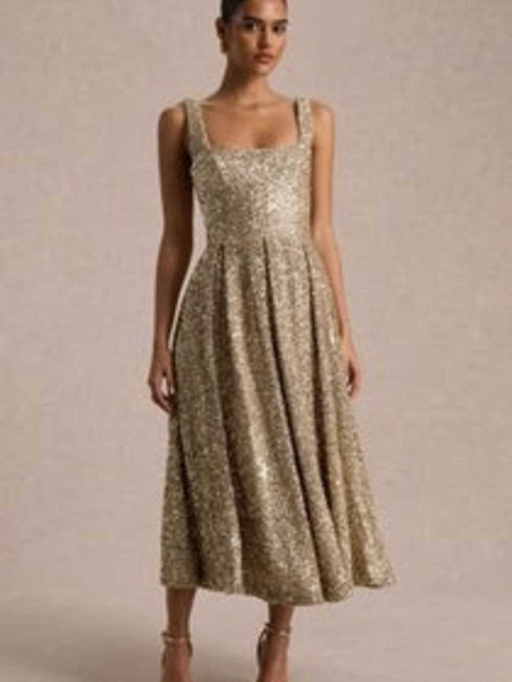 Club L London Metallic Gold Sequin Midi Dress